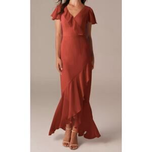 AW BRIDAL SZ 4 s rust red chiffon Celia bridesmaid party maxi dress NEW B41